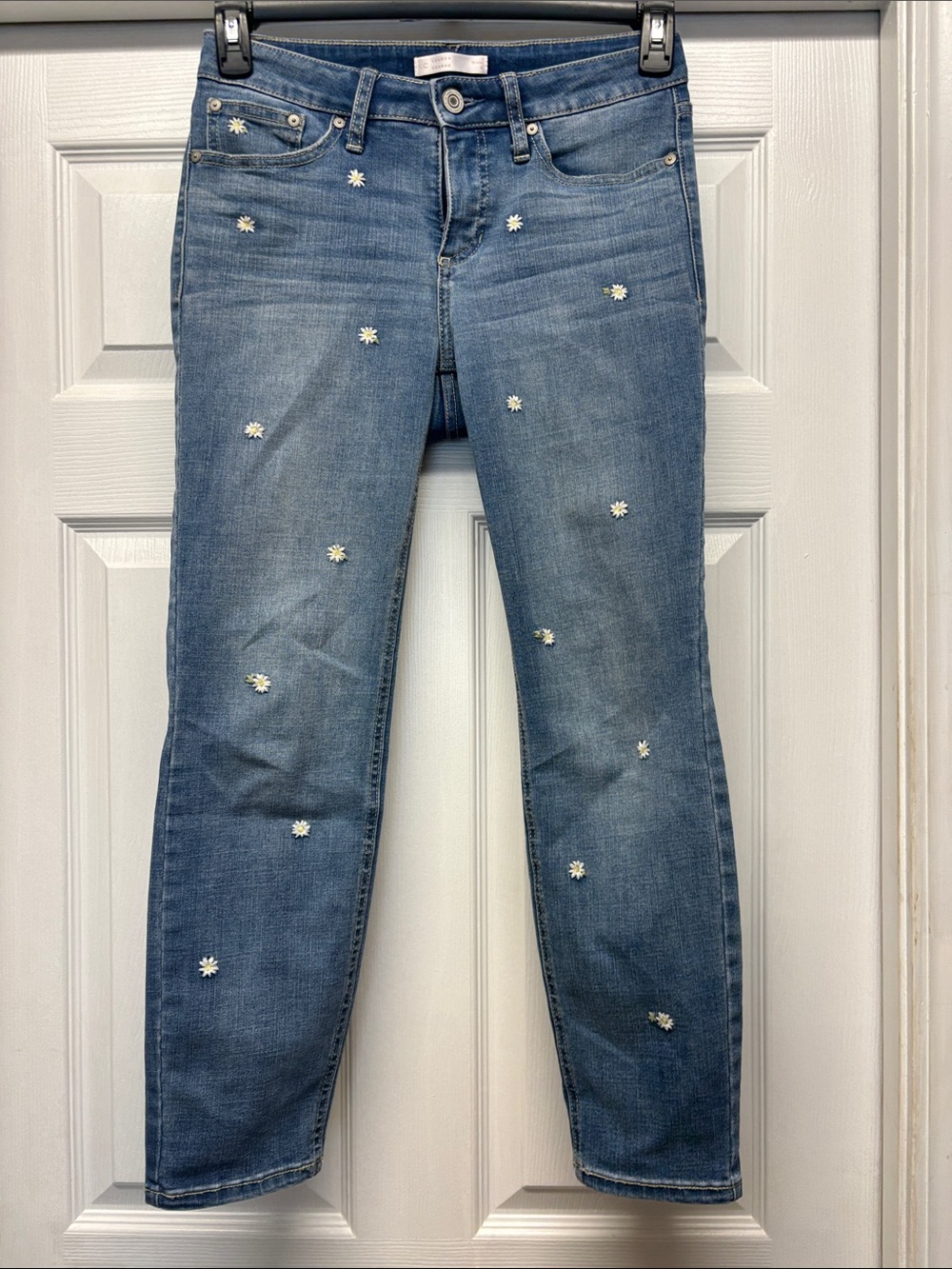 LC Lauren Conrad Light Blue Skinny Jeans with Daisy Embroidery with Stretch 6